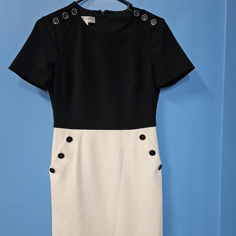 Maggy London Petites Short Dress Black and White - Picture 2 of 11